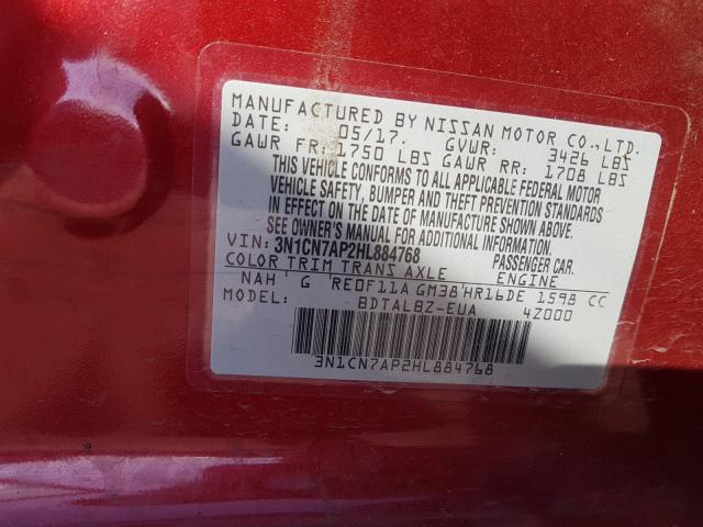 Photo 9 VIN: 3N1CN7AP2HL884768 - NISSAN VERSA S 