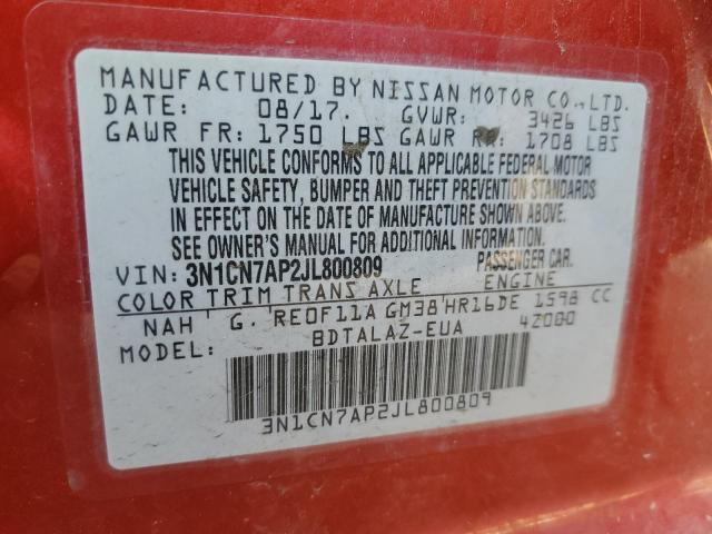 Photo 12 VIN: 3N1CN7AP2JL800809 - NISSAN VERSA S 