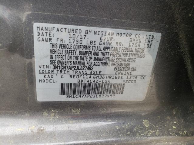 Photo 9 VIN: 3N1CN7AP2JL827492 - NISSAN VERSA S 