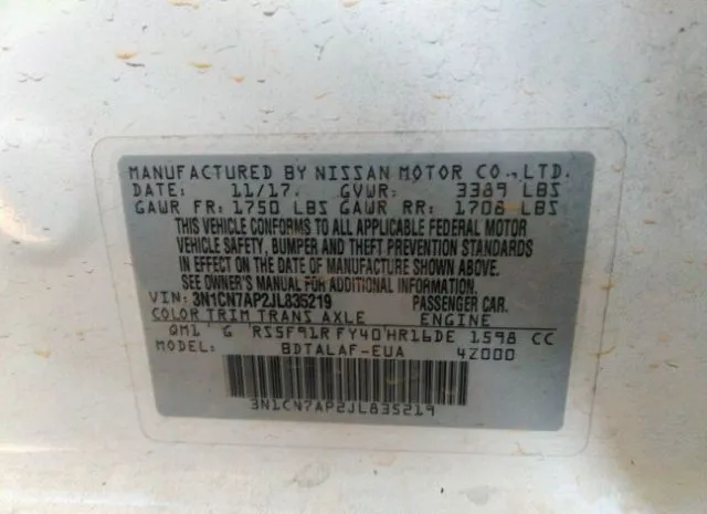 Photo 8 VIN: 3N1CN7AP2JL835219 - NISSAN VERSA SEDAN 