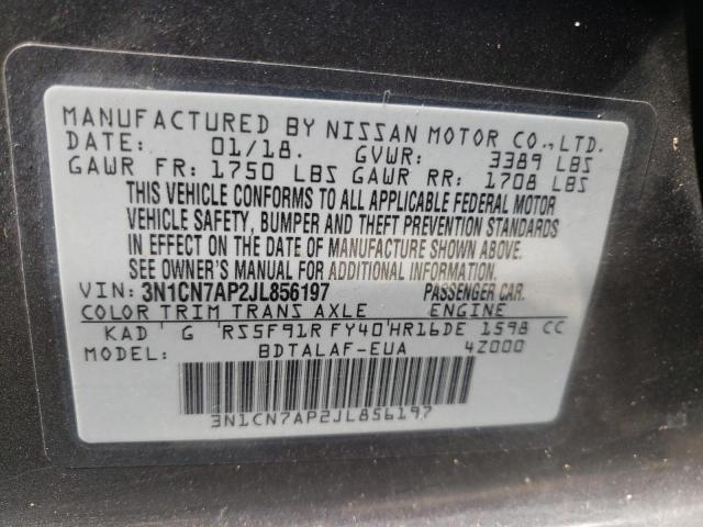 Photo 11 VIN: 3N1CN7AP2JL856197 - NISSAN VERSA S 