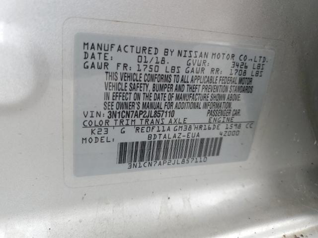 Photo 11 VIN: 3N1CN7AP2JL857110 - NISSAN VERSA S 