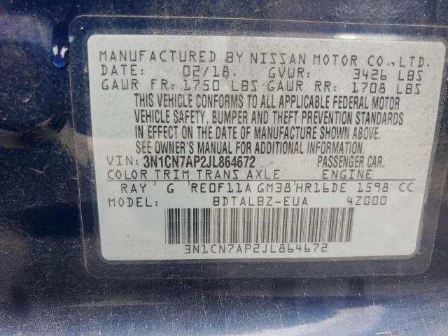 Photo 12 VIN: 3N1CN7AP2JL864672 - NISSAN VERSA S 