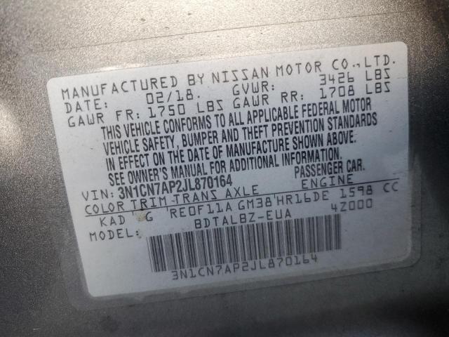 Photo 12 VIN: 3N1CN7AP2JL870164 - NISSAN VERSA S 