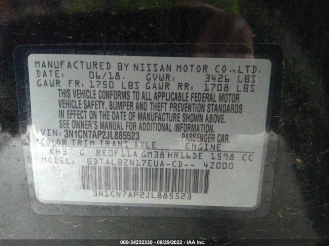 Photo 8 VIN: 3N1CN7AP2JL885523 - NISSAN VERSA SEDAN 