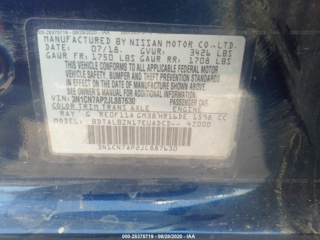 Photo 8 VIN: 3N1CN7AP2JL887630 - NISSAN VERSA SEDAN 