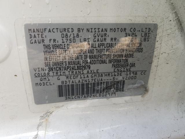 Photo 9 VIN: 3N1CN7AP2KL802979 - NISSAN VERSA S 