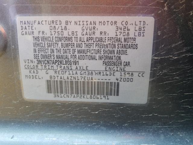 Photo 9 VIN: 3N1CN7AP2KL806191 - NISSAN VERSA S 