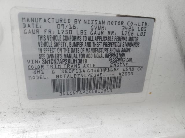 Photo 11 VIN: 3N1CN7AP2KL813819 - NISSAN VERSA S 