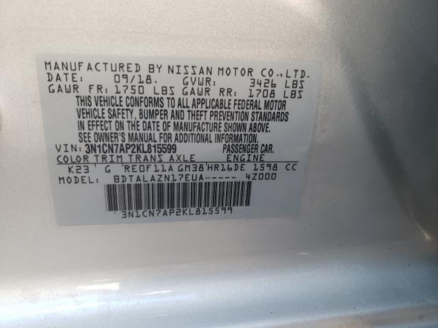 Photo 9 VIN: 3N1CN7AP2KL815599 - NISSAN VERSA S 