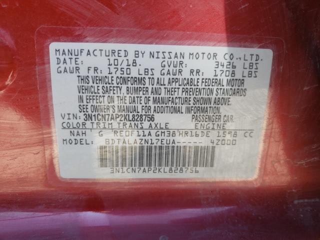 Photo 9 VIN: 3N1CN7AP2KL828756 - NISSAN VERSA S 