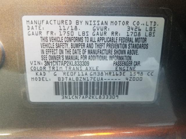 Photo 9 VIN: 3N1CN7AP2KL833309 - NISSAN VERSA 