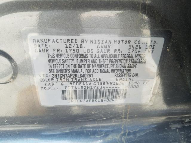 Photo 9 VIN: 3N1CN7AP2KL840261 - NISSAN VERSA S 