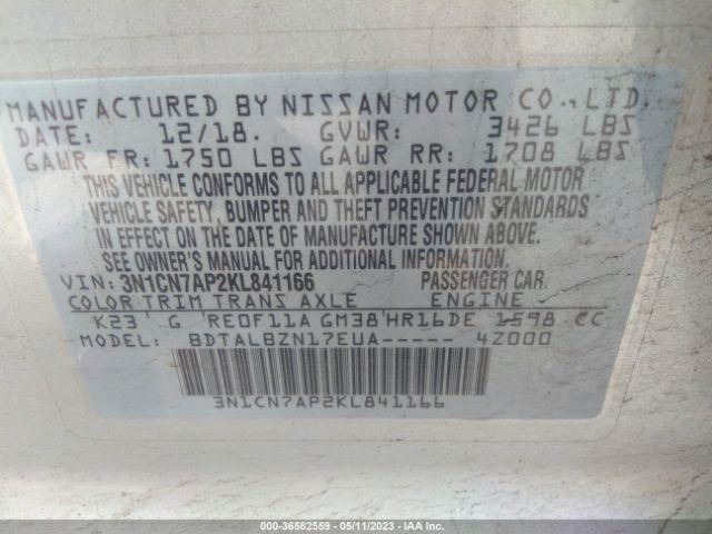 Photo 8 VIN: 3N1CN7AP2KL841166 - NISSAN VERSA 