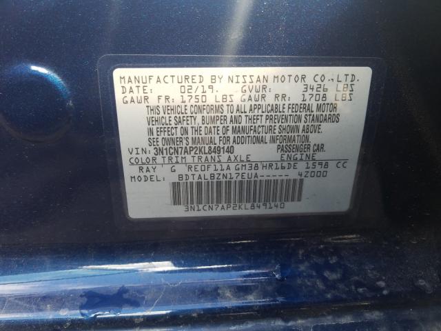 Photo 9 VIN: 3N1CN7AP2KL849140 - NISSAN VERSA S 