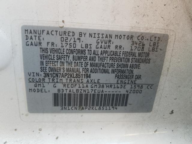 Photo 9 VIN: 3N1CN7AP2KL851194 - NISSAN VERSA S 