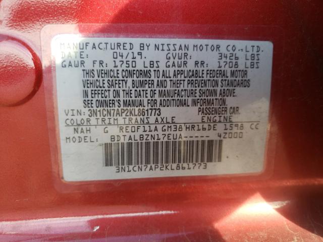 Photo 9 VIN: 3N1CN7AP2KL861773 - NISSAN VERSA S 