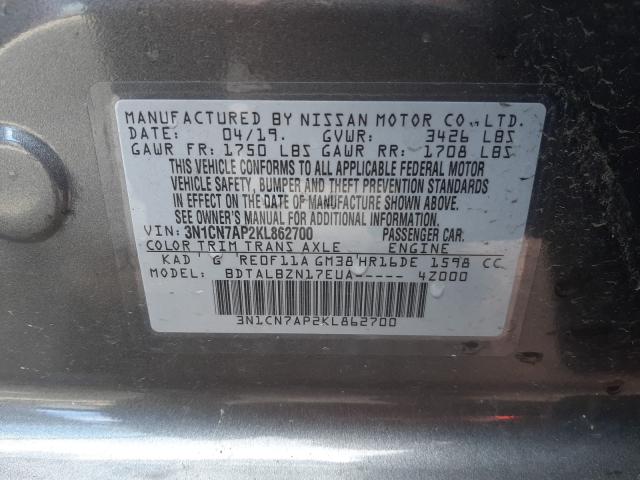 Photo 9 VIN: 3N1CN7AP2KL862700 - NISSAN VERSA S 