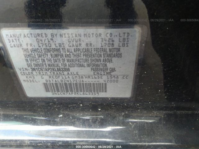 Photo 8 VIN: 3N1CN7AP2KL863359 - NISSAN VERSA SEDAN 