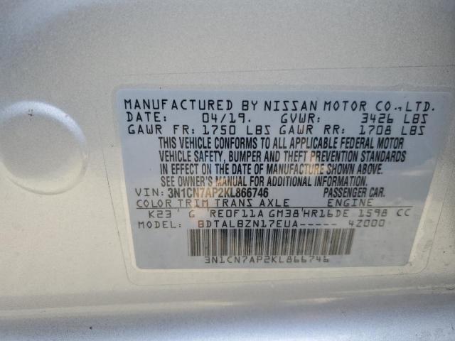 Photo 12 VIN: 3N1CN7AP2KL866746 - NISSAN VERSA S 