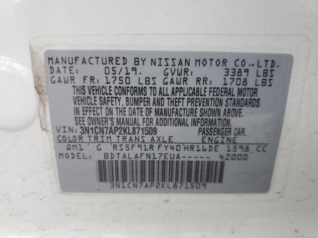 Photo 12 VIN: 3N1CN7AP2KL871509 - NISSAN VERSA 