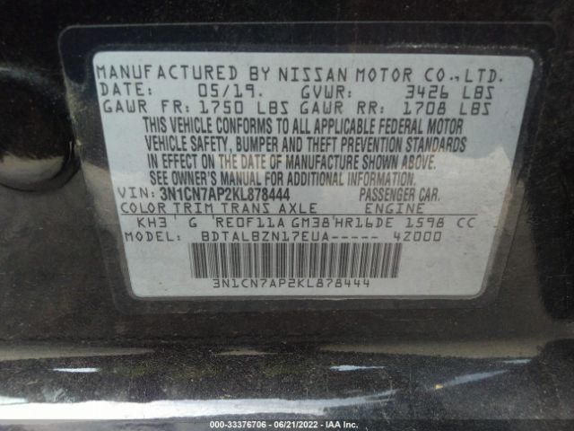 Photo 8 VIN: 3N1CN7AP2KL878444 - NISSAN VERSA SEDAN 