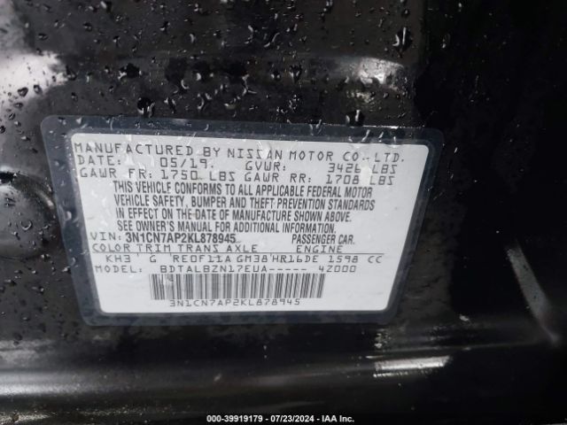 Photo 8 VIN: 3N1CN7AP2KL878945 - NISSAN VERSA 