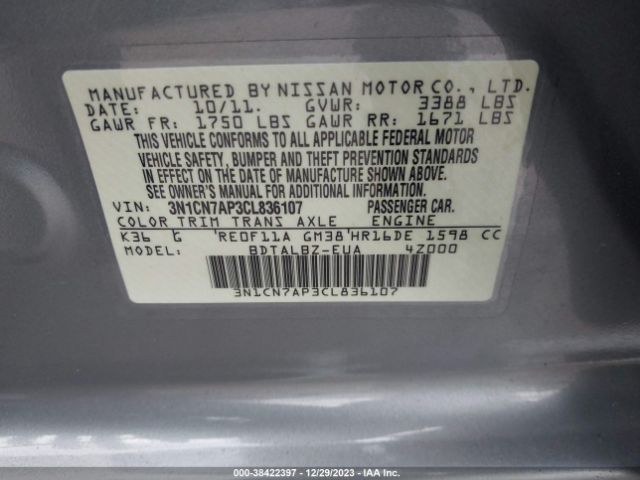 Photo 8 VIN: 3N1CN7AP3CL836107 - NISSAN VERSA 