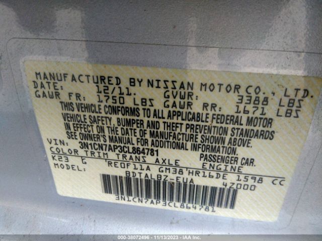 Photo 8 VIN: 3N1CN7AP3CL864781 - NISSAN VERSA 