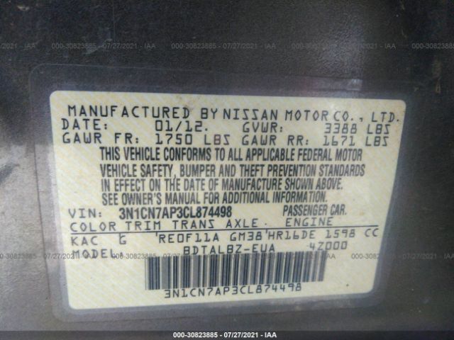 Photo 8 VIN: 3N1CN7AP3CL874498 - NISSAN VERSA 