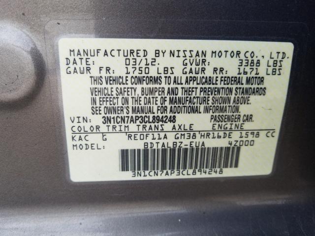 Photo 9 VIN: 3N1CN7AP3CL894248 - NISSAN VERSA S 