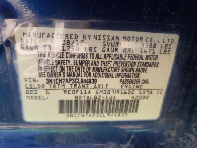 Photo 9 VIN: 3N1CN7AP3CL944839 - NISSAN VERSA S 