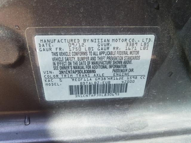 Photo 9 VIN: 3N1CN7AP3DL830695 - NISSAN VERSA S 