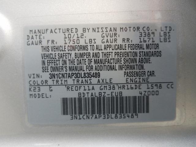 Photo 9 VIN: 3N1CN7AP3DL835489 - NISSAN VERSA S 