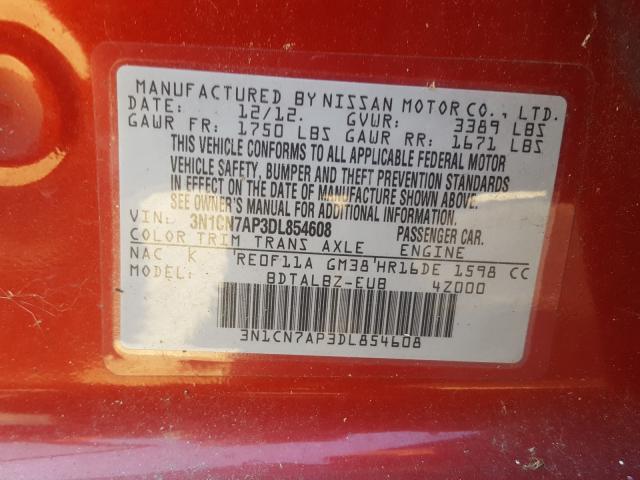 Photo 9 VIN: 3N1CN7AP3DL854608 - NISSAN VERSA S 