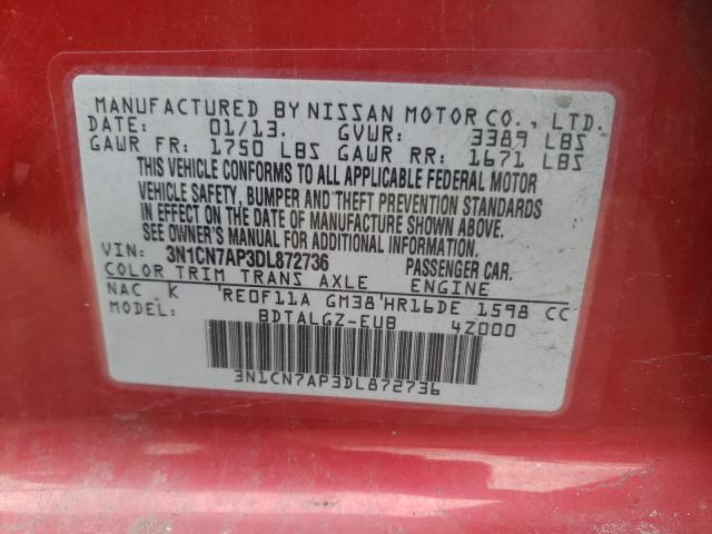 Photo 9 VIN: 3N1CN7AP3DL872736 - NISSAN VERSA S 