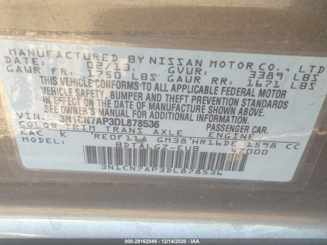 Photo 8 VIN: 3N1CN7AP3DL878536 - NISSAN VERSA 