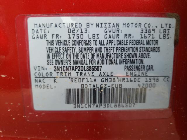 Photo 9 VIN: 3N1CN7AP3DL886507 - NISSAN VERSA S 