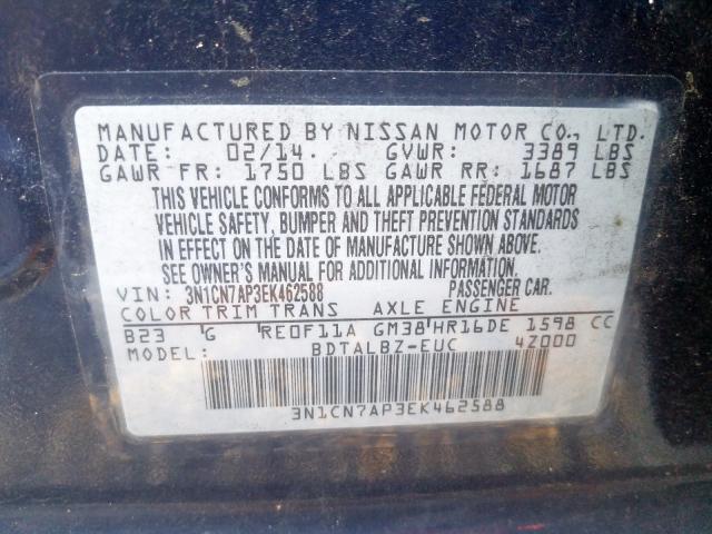 Photo 9 VIN: 3N1CN7AP3EK462588 - NISSAN VERSA S 