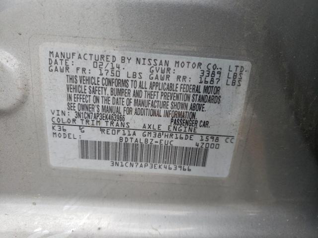 Photo 11 VIN: 3N1CN7AP3EK463966 - NISSAN VERSA S 