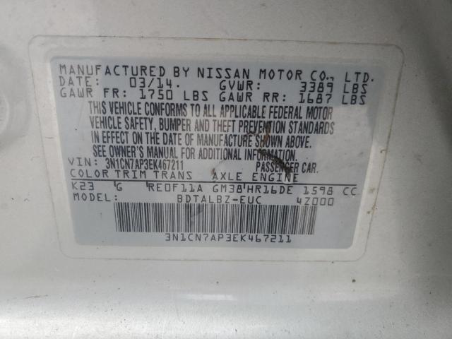 Photo 12 VIN: 3N1CN7AP3EK467211 - NISSAN VERSA S 