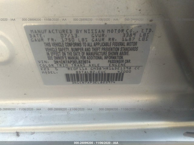 Photo 8 VIN: 3N1CN7AP3EL823974 - NISSAN VERSA 