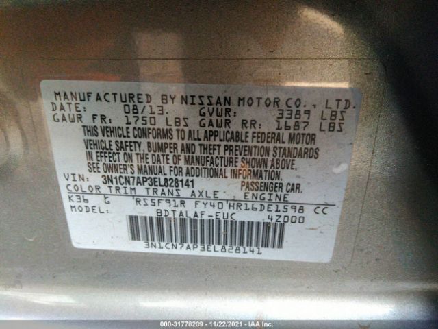 Photo 8 VIN: 3N1CN7AP3EL828141 - NISSAN VERSA 