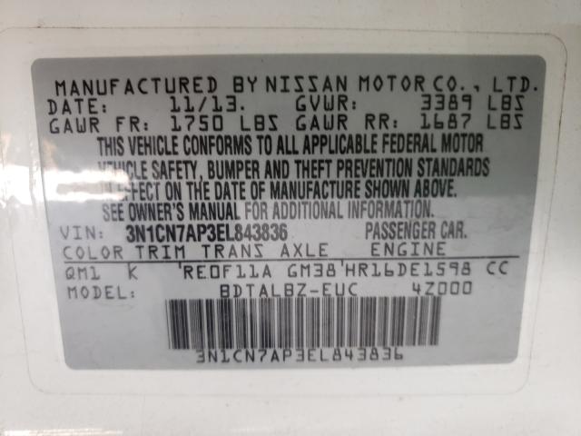 Photo 9 VIN: 3N1CN7AP3EL843836 - NISSAN VERSA SV 