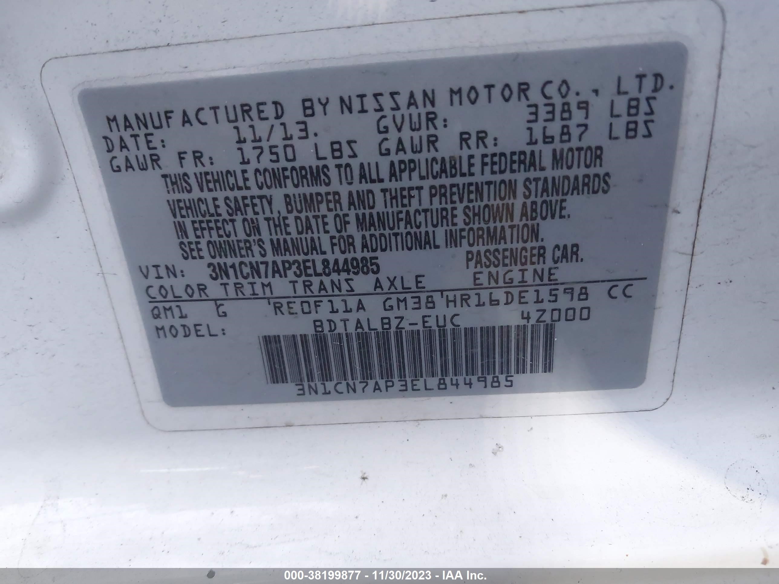 Photo 8 VIN: 3N1CN7AP3EL844985 - NISSAN VERSA 