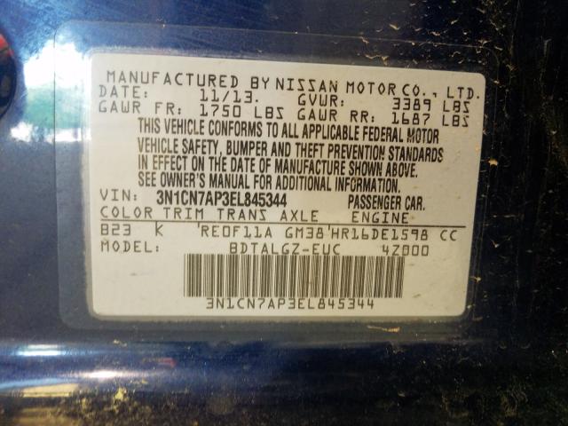 Photo 9 VIN: 3N1CN7AP3EL845344 - NISSAN VERSA 