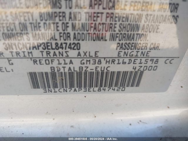 Photo 8 VIN: 3N1CN7AP3EL847420 - NISSAN VERSA 