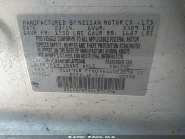 Photo 8 VIN: 3N1CN7AP3EL875346 - NISSAN VERSA 