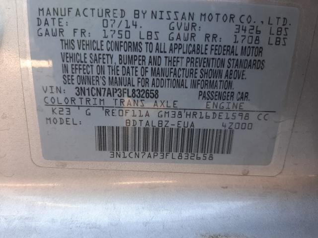 Photo 9 VIN: 3N1CN7AP3FL832658 - NISSAN VERSA S 