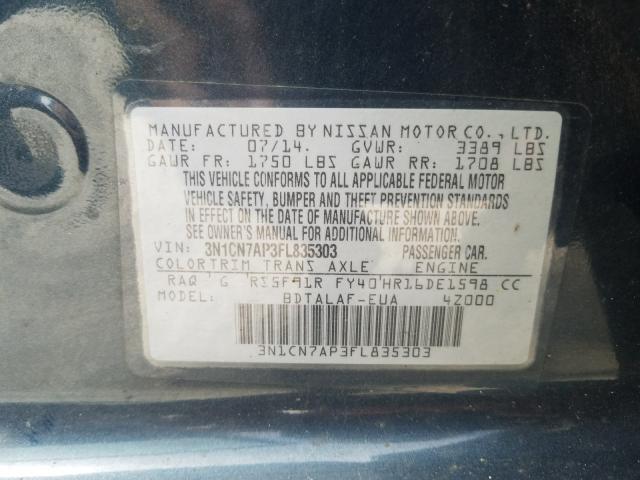 Photo 9 VIN: 3N1CN7AP3FL835303 - NISSAN VERSA S 